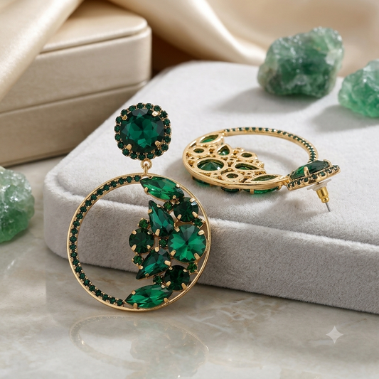 Emerald crescent hoops