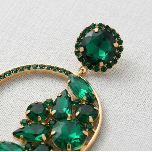 Emerald crescent hoops