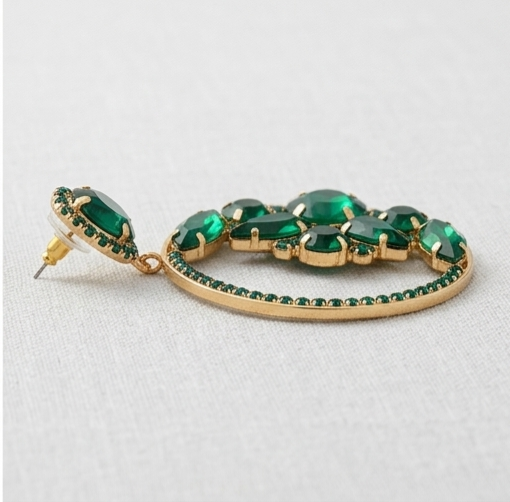 Emerald crescent hoops